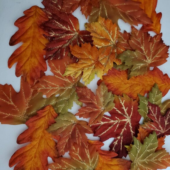 Fall / Autumn Fabric Maple & Oak Leaves with Glitter Highlights – Bag of (24) - Picture 1 of 6